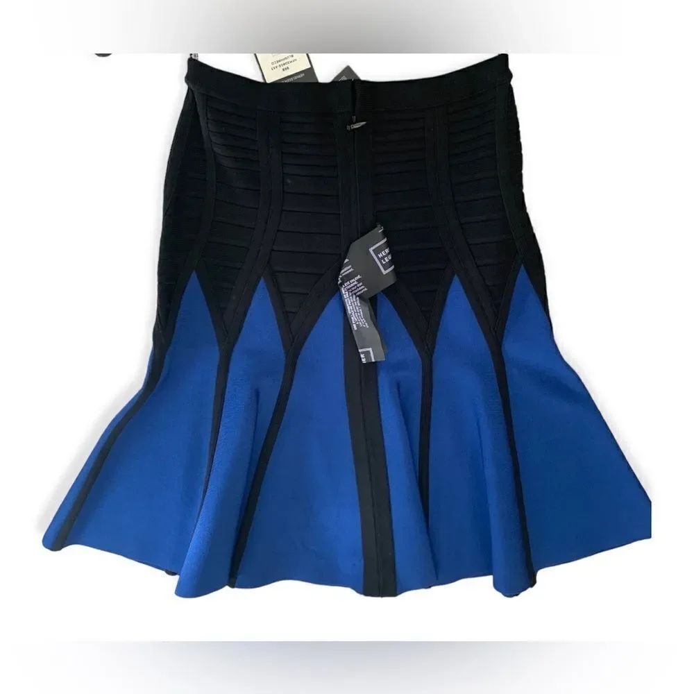 Herve Leger Skirt, Pleated, Blue and Black,  Flare Skirt, small, NWT